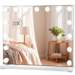 Vanity Mirror with Lights, 15 Bulbs Makeup Mirror 10X Magnifying, 22.8" x 18" Large Hollywood Vanity Mirror, 3 Colors Modes