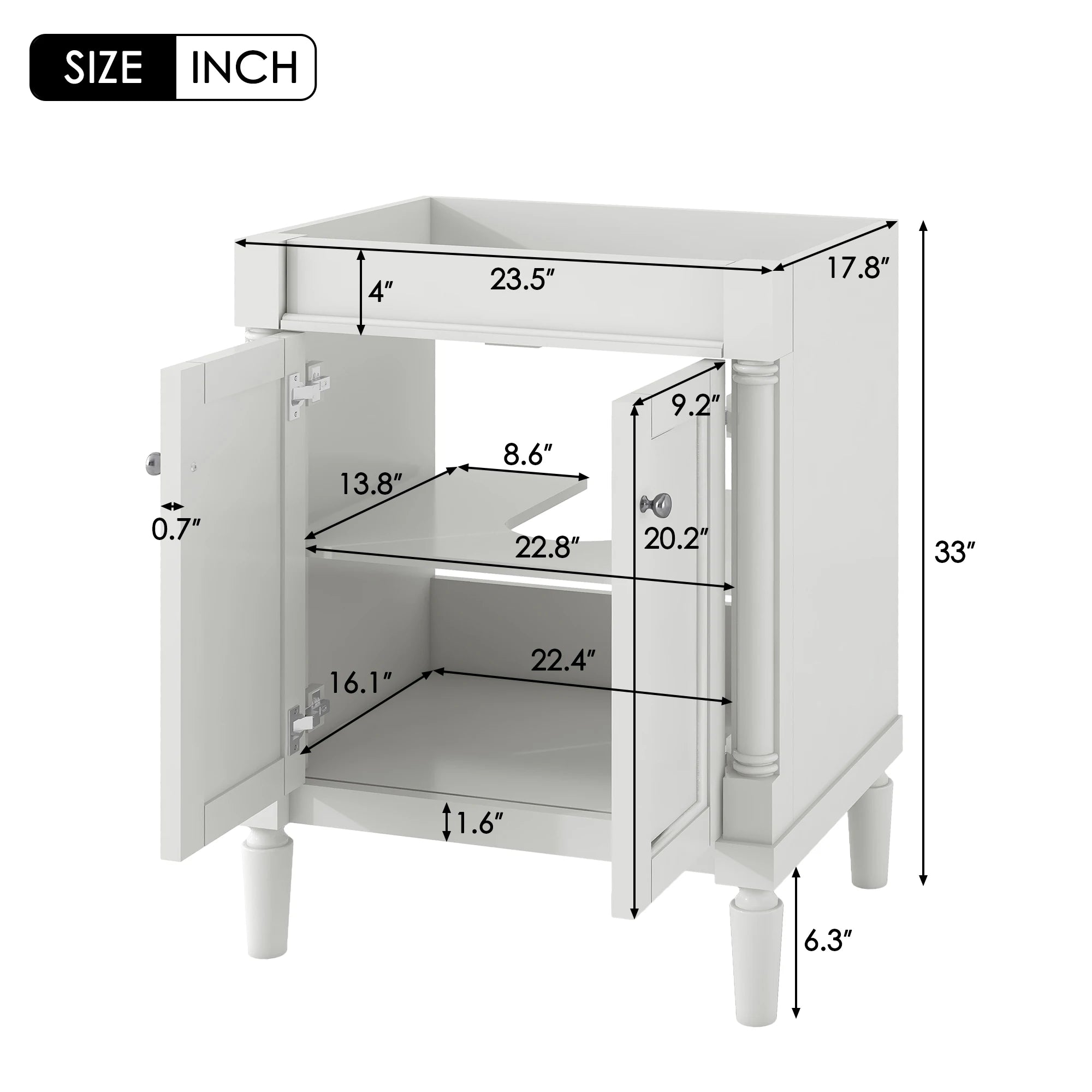 24'' Bathroom Vanity Cabinet – 2-Tier Storage with Adjustable Shelves (Sink Not Included)