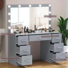 Vanity Table with Lighted Mirror – 3 Color Lighting Modes & Adjustable Brightness