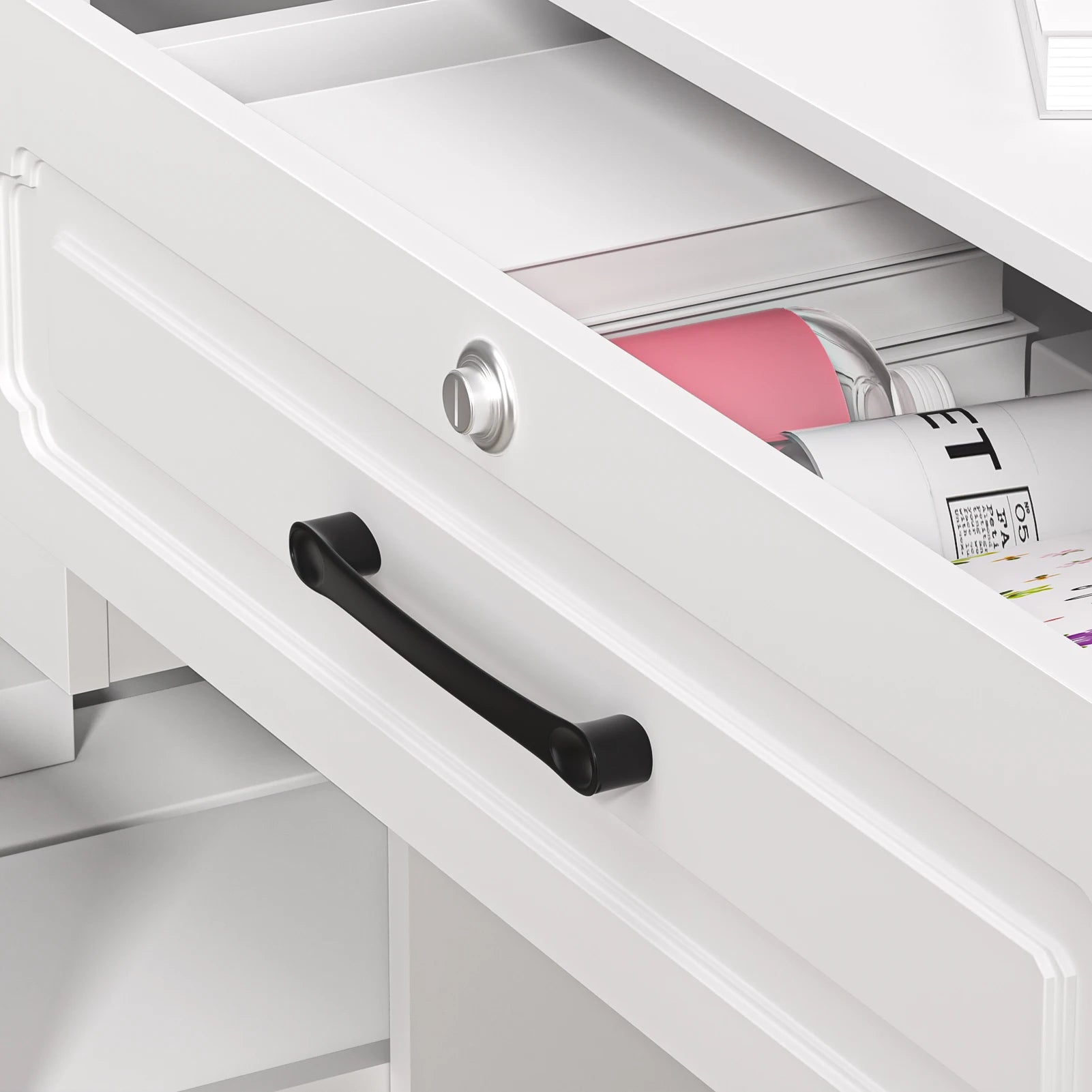 31.5" Vanity Desk with LED Mirror & Stool – Makeup Table with 4 Drawers & Open Storage Shelves