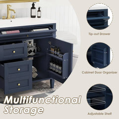 36" Freestanding Bathroom Vanity with Sink – Modern Storage Cabinet with Drawers & Flip-Down Organizer