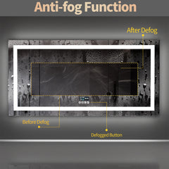 Extra-Long LED Bathroom Mirror with Bluetooth Speaker – Front & Backlit Smart Vanity Mirror with Anti-Fog & Memory Function