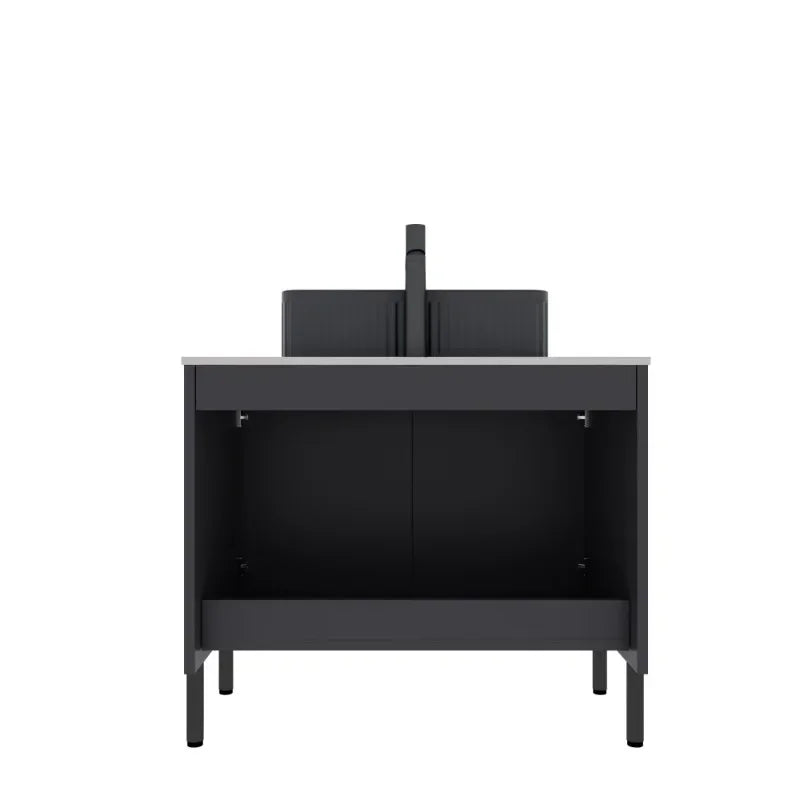 30" Freestanding Bathroom Vanity with Sink Black Ceramic Basin | Carrara White Sintered Stone Countertop | Soft-Close Doors