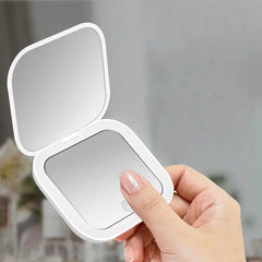 Portable LED Lighted Compact Makeup Mirror, 1X/2X Magnification, USB Rechargeable, Travel-Friendly, Pocket Size