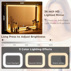 48" Fluted Makeup Vanity Desk with 36" Mirror, Lights & Charging Station