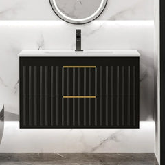 30" Floating Bathroom Vanity with Sink – Wall Mounted Cabinet with 2 Soft-Close Drawers & Modern Metal Handles