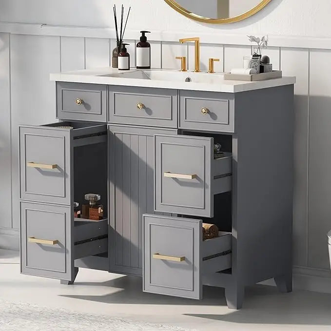 36" Bathroom Vanity with Sink Top Set – Bathroom Storage Cabinet with Soft-Close Doors and Drawers