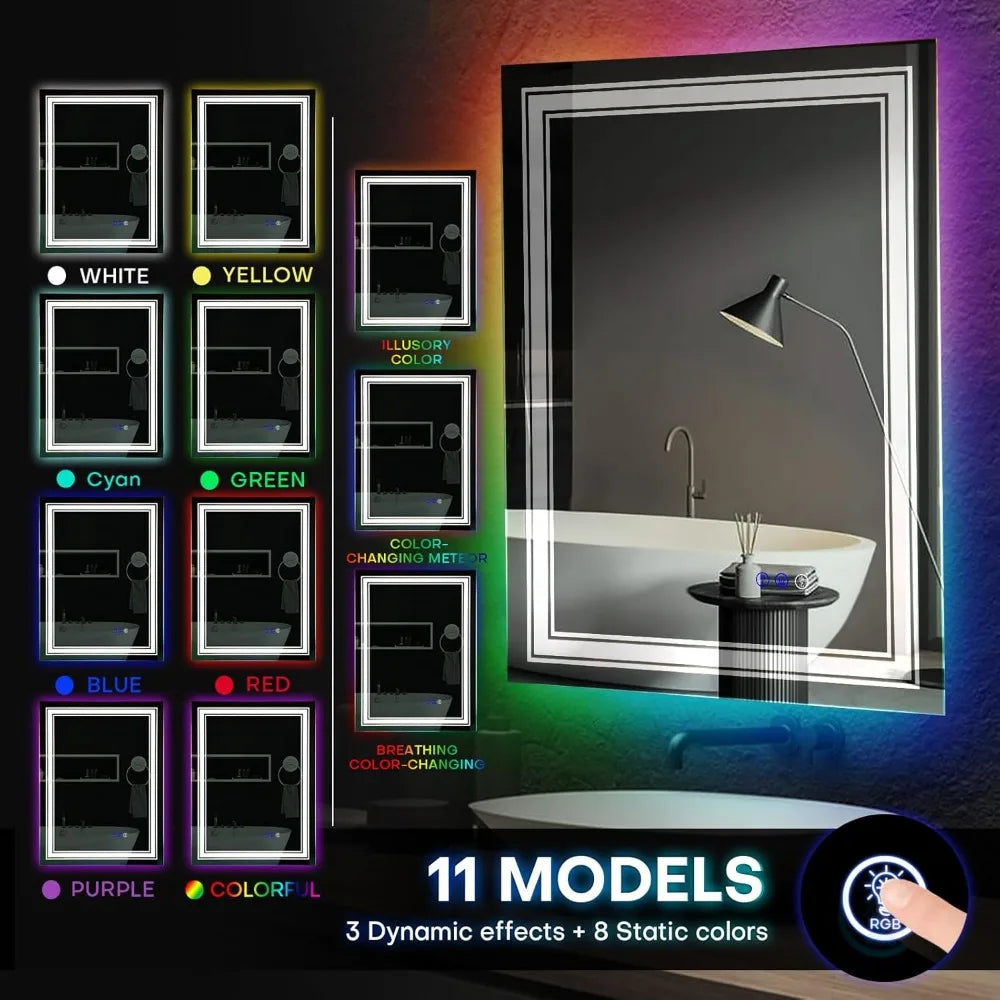 31.5"x23.6" Smart LED Bathroom Mirror – RGB Backlit & Front Lighted Vanity Mirror with Anti-Fog, Dimmable Brightness & Memory