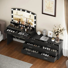 Vanity Desk with Large Mirror and 3-Color Lights