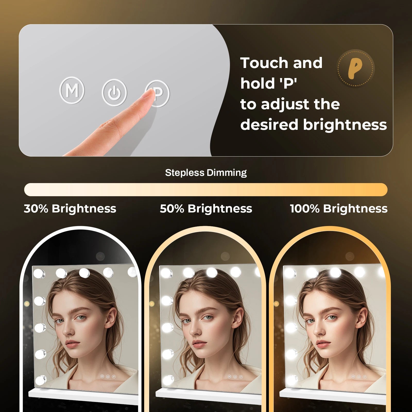 Vanity Mirror with Lights – 15 Bulbs, 10X Magnifying, 22.8" x 18" Large Hollywood Makeup Mirror, 3 Color Modes, Touch Control