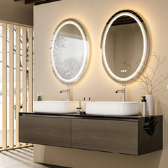 Oval LED Bathroom Mirror – High Lumen Smart Vanity Mirror with Anti-Fog & 3-Color Dimmable Light (2 Sizes)