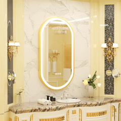 Gold Frame Oval LED Bathroom Mirror – Anti-Fog Smart Vanity Mirror with Dimmable Lighting & Memory Function