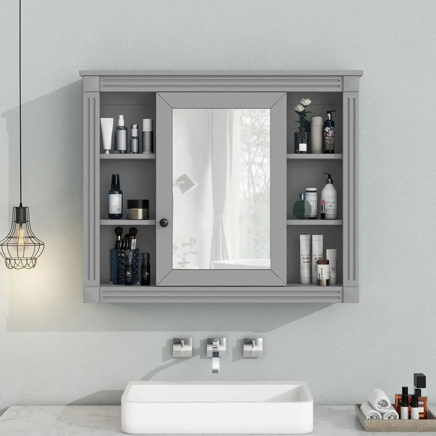 36” Bathroom Vanity with Sink – Solid Wood Frame, Integrated Sink, 2 Doors & 2 Drawers, Matching Mirror Cabinet