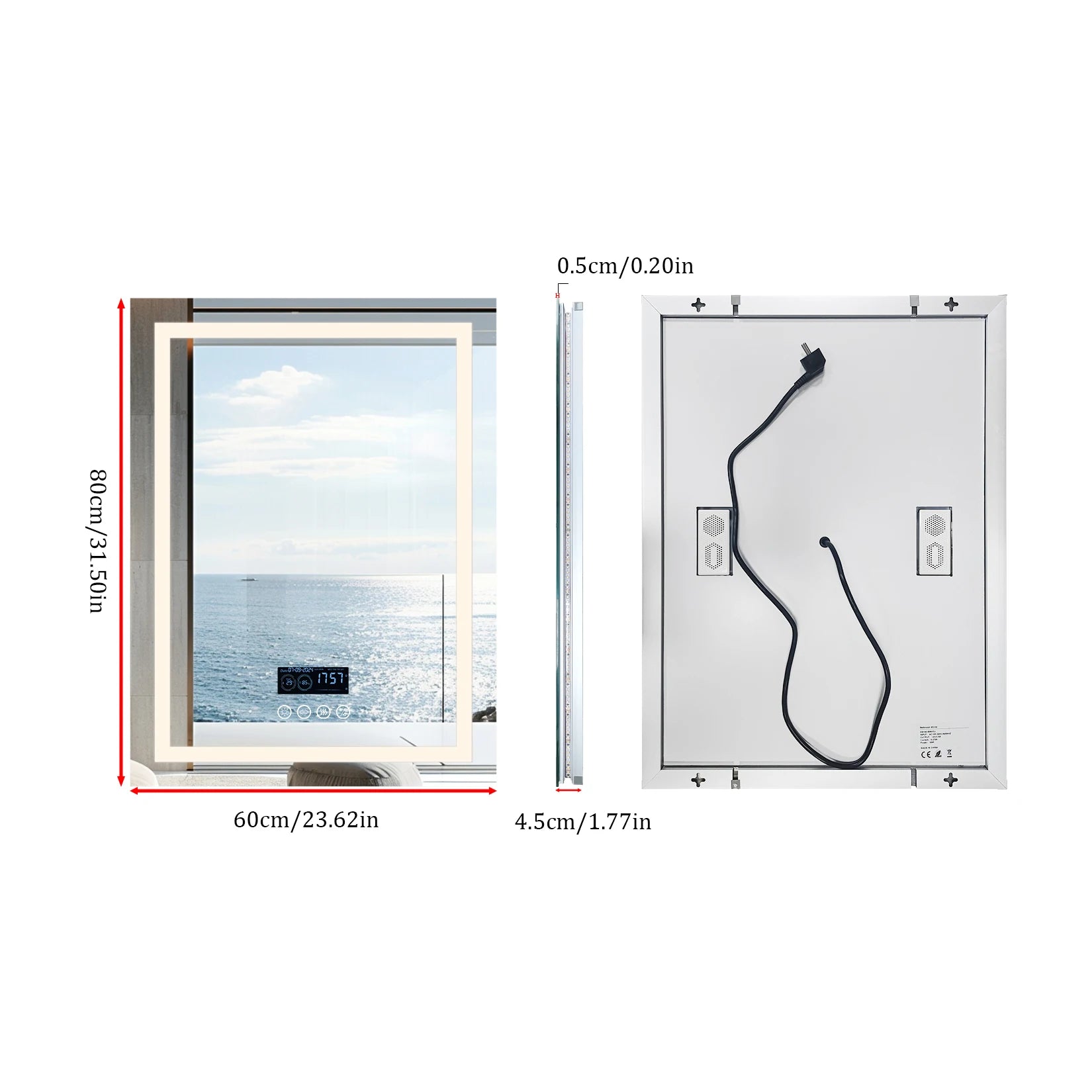 Square LED Bathroom Mirror with Bluetooth Speaker & Anti-Fog – Front & Backlit Smart Vanity Mirror
