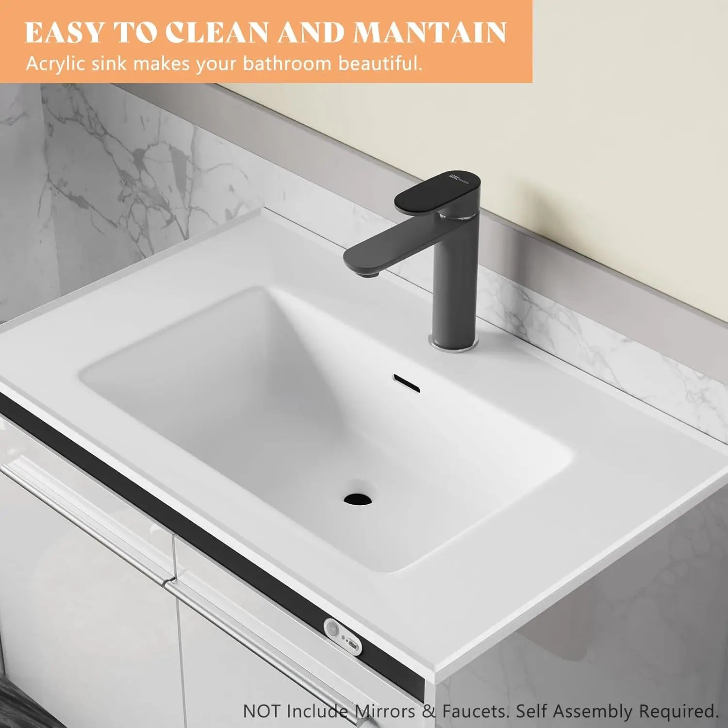 Floating Bathroom Vanity with Sink and High Gloss Finish – Wall-Mounted Vanity Cabinet with Smart Sensor Light