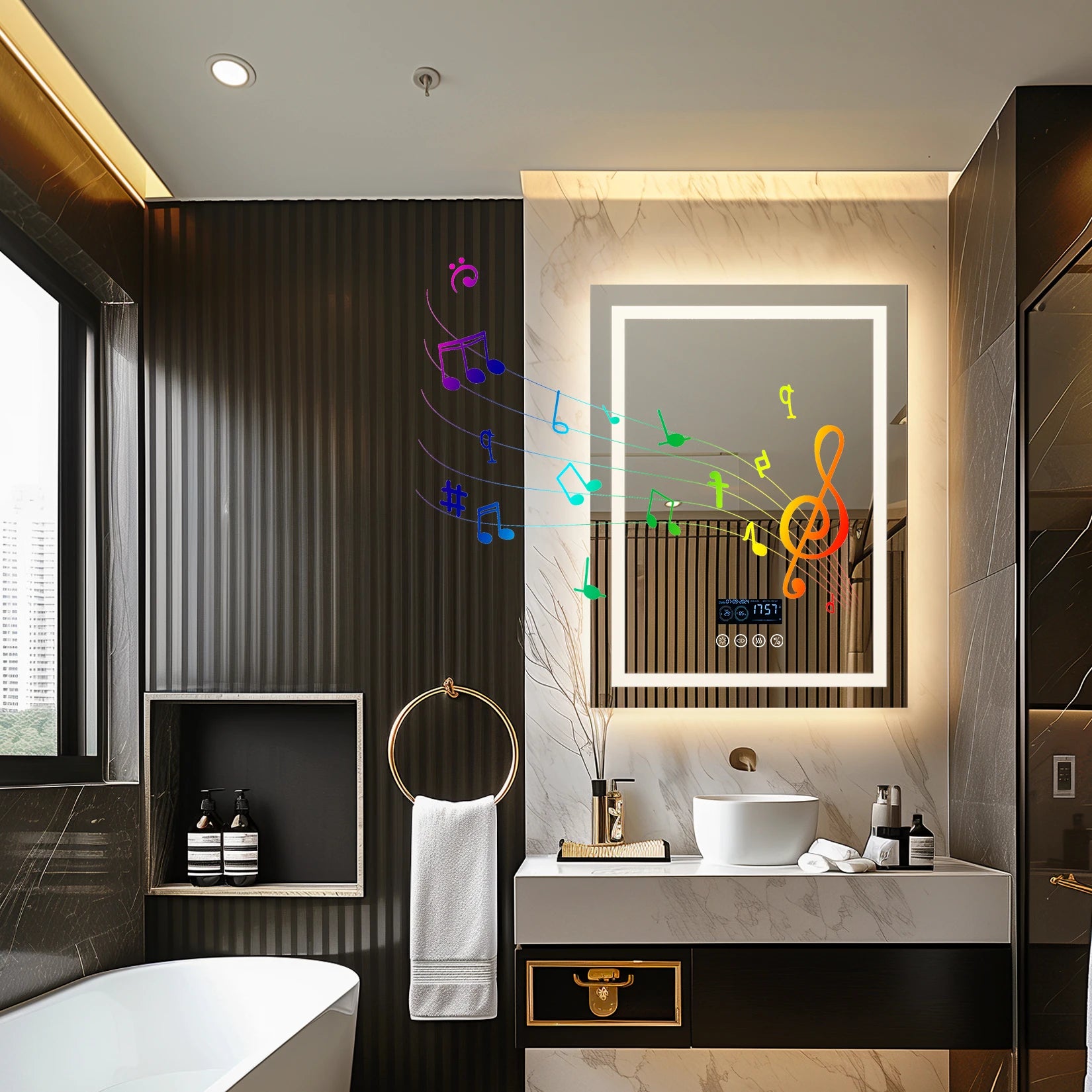 28"x36" Smart LED Bathroom Mirror with Bluetooth Speaker & Anti-Fog – Wall Mounted