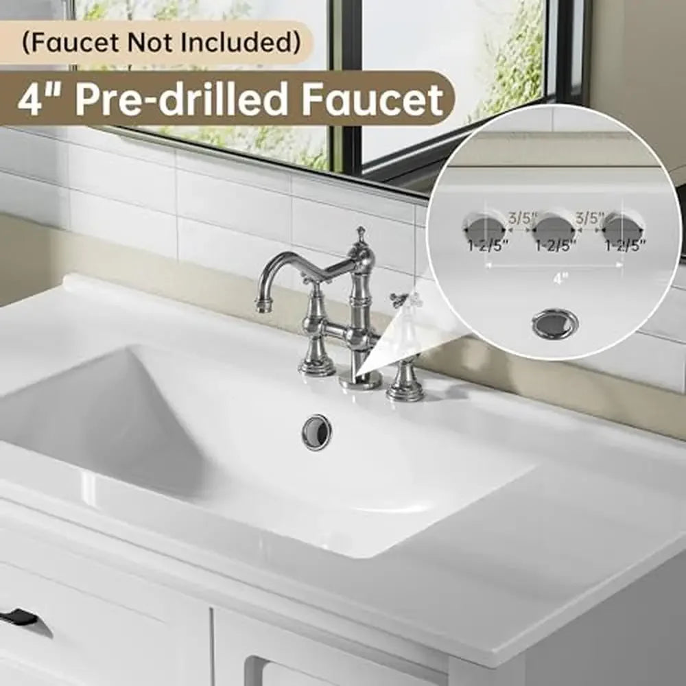 30-Inch Bathroom Vanity Cabinet with Ceramic Sink – Modern White Freestanding Storage Unit with Soft-Close Drawers