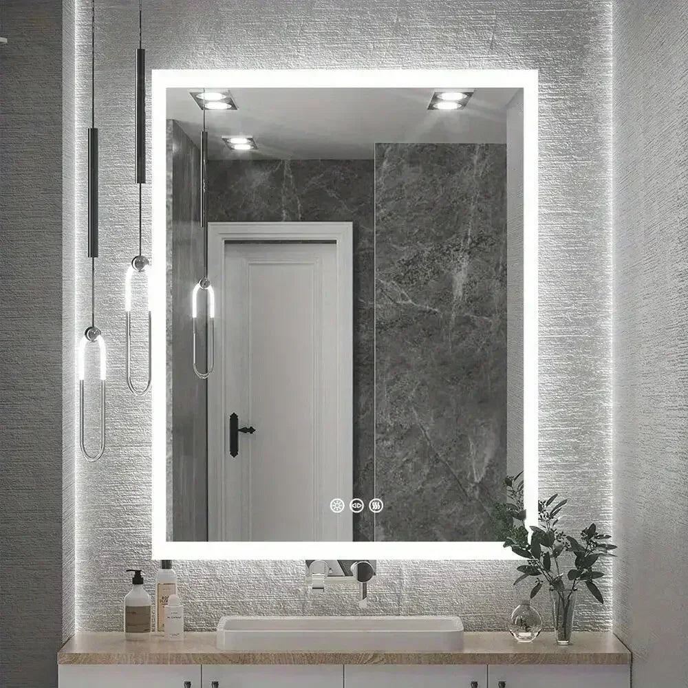 Smart Dimmable Bathroom Mirror with Anti-Fog & Waterproof Features Energy-Saving Magnifying Makeup Mirror | 8-Inch Rectangle | Vintage Style