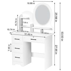 31.5" Vanity Desk with LED Mirror & Stool – Makeup Table with 4 Drawers & Open Storage Shelves