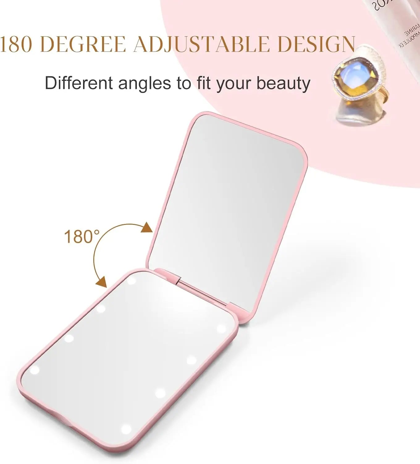 Compact LED Pocket Mirror with 1X/3X Magnification Portable Travel Mirror with Built-in Battery – Perfect for Wallet, Purse, or Gifts