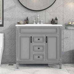 36" Bathroom Vanity with Sink – Freestanding Single Sink Cabinet with Countertop and Storage Drawers