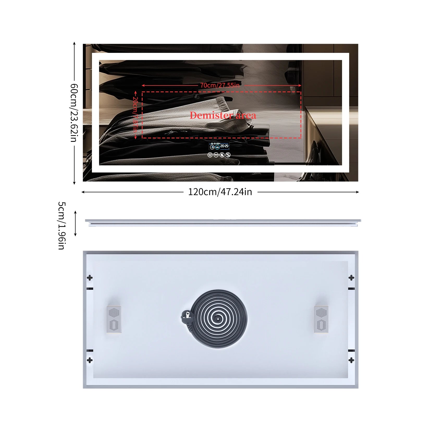 Extra-Long LED Bathroom Mirror with Bluetooth Speaker – Front & Backlit Smart Vanity Mirror with Anti-Fog & Memory Function