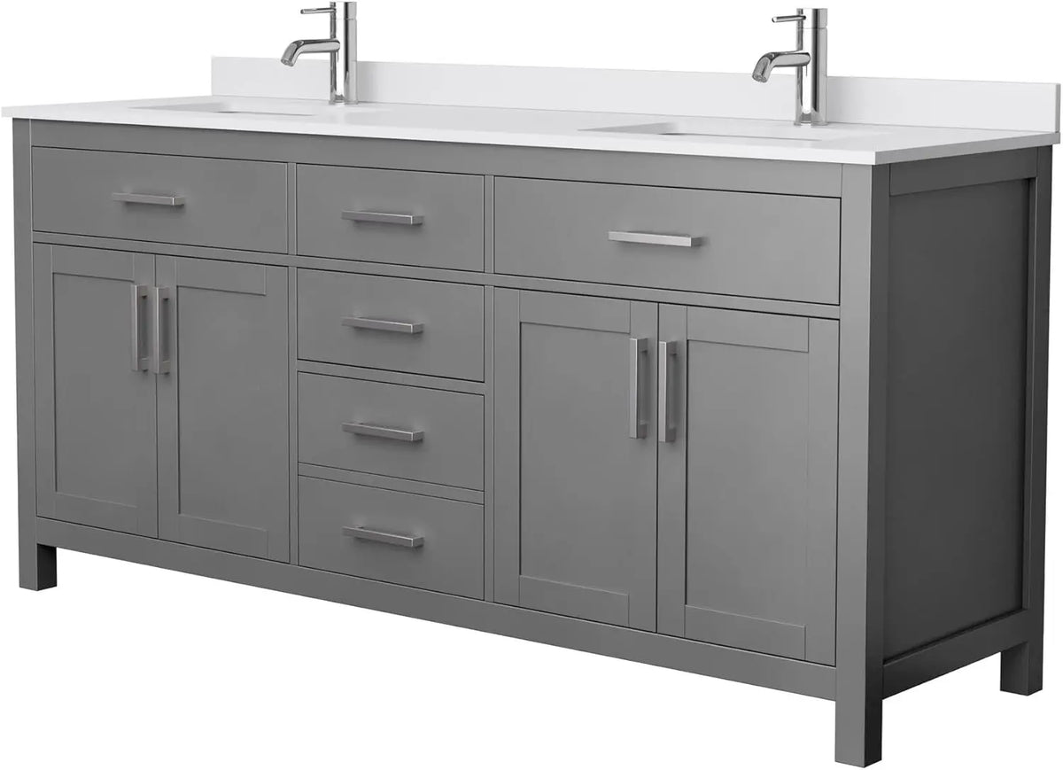 72" Double Bathroom Vanity with Cultured Marble Countertop and Undermount Sinks – Floor Standing Cabinet