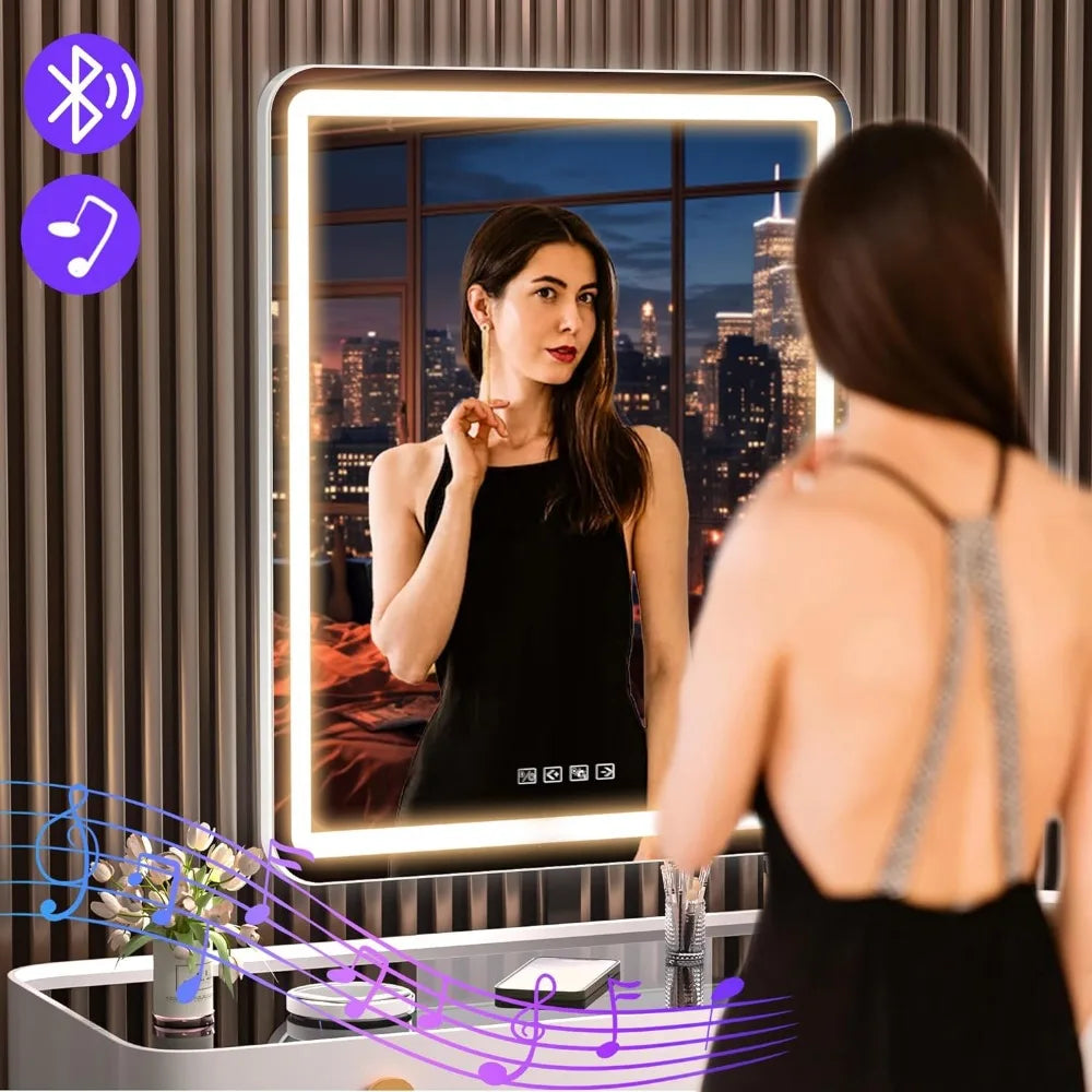 Vanity Mirror with Lights, Bluetooth Speaker & 10X Magnifier – USB Charging, Touch Control, 3 Light Modes