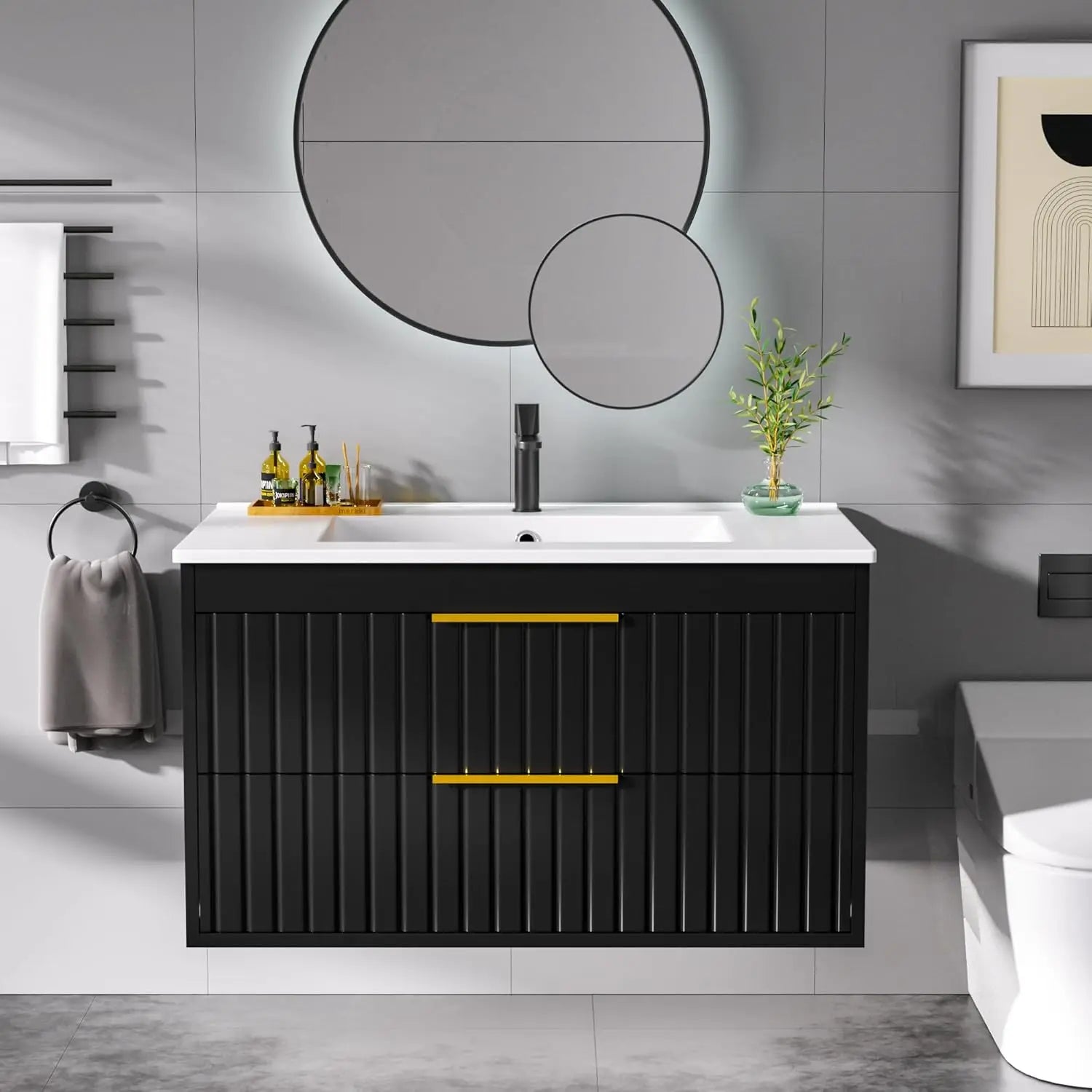 30" Wall-Mounted Bathroom Vanity with Sink and 2 Soft-Close Drawers