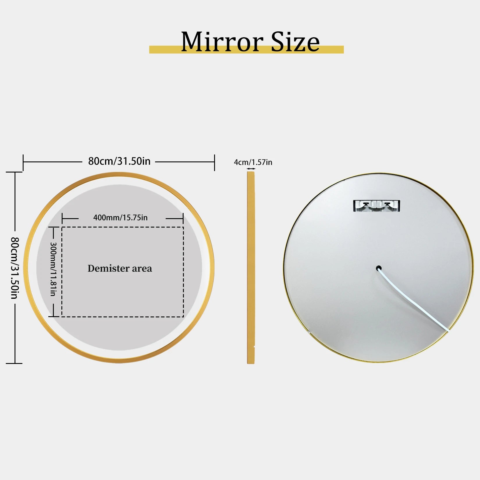 32" Round LED Bathroom Mirror with Gold Frame – Illuminated Wall Vanity Mirror with Anti-Fog, 3 Light Modes & Memory Function