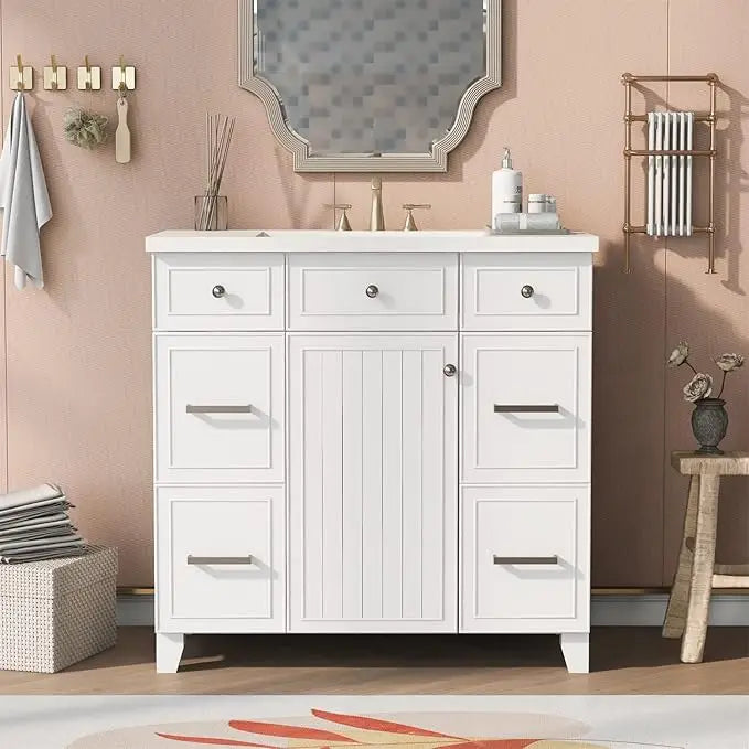 36" Bathroom Vanity with Sink Top Set – Bathroom Storage Cabinet with Soft-Close Doors and Drawers