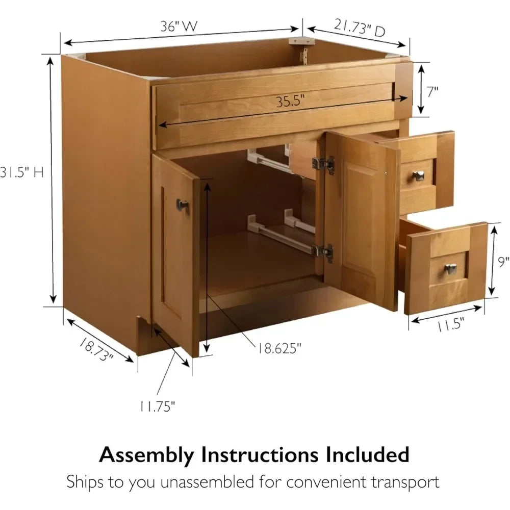 Brookings 36" Bathroom Vanity Cabinet in Modern Birch – Solid Wood, Soft-Close Hinges, Ready to Assemble