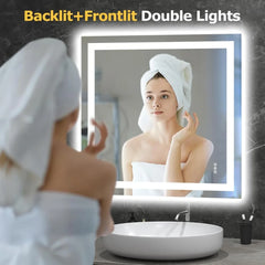 36"x36" LED Bathroom Mirror with Front & Backlight – Dimmable, Anti-Fog, Smart Memory Function