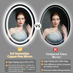 Oval LED Bathroom Mirror – High Lumen Smart Vanity Mirror with Anti-Fog & 3-Color Dimmable Light (2 Sizes)