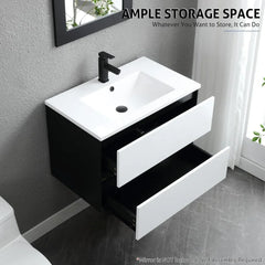 30" Floating Bathroom Vanity with Ceramic Sink & Matte Black Faucet – 2 Drawer Wall-Mounted Cabinet Combo