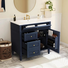 36" Freestanding Bathroom Vanity with Sink – Modern Storage Cabinet with Drawers & Flip-Down Organizer