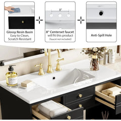 36" Freestanding Bathroom Vanity with Sink – Modern Black Vanity Cabinet with 2 Drawers & 2 Doors, Solid Wood, Farmhouse Style