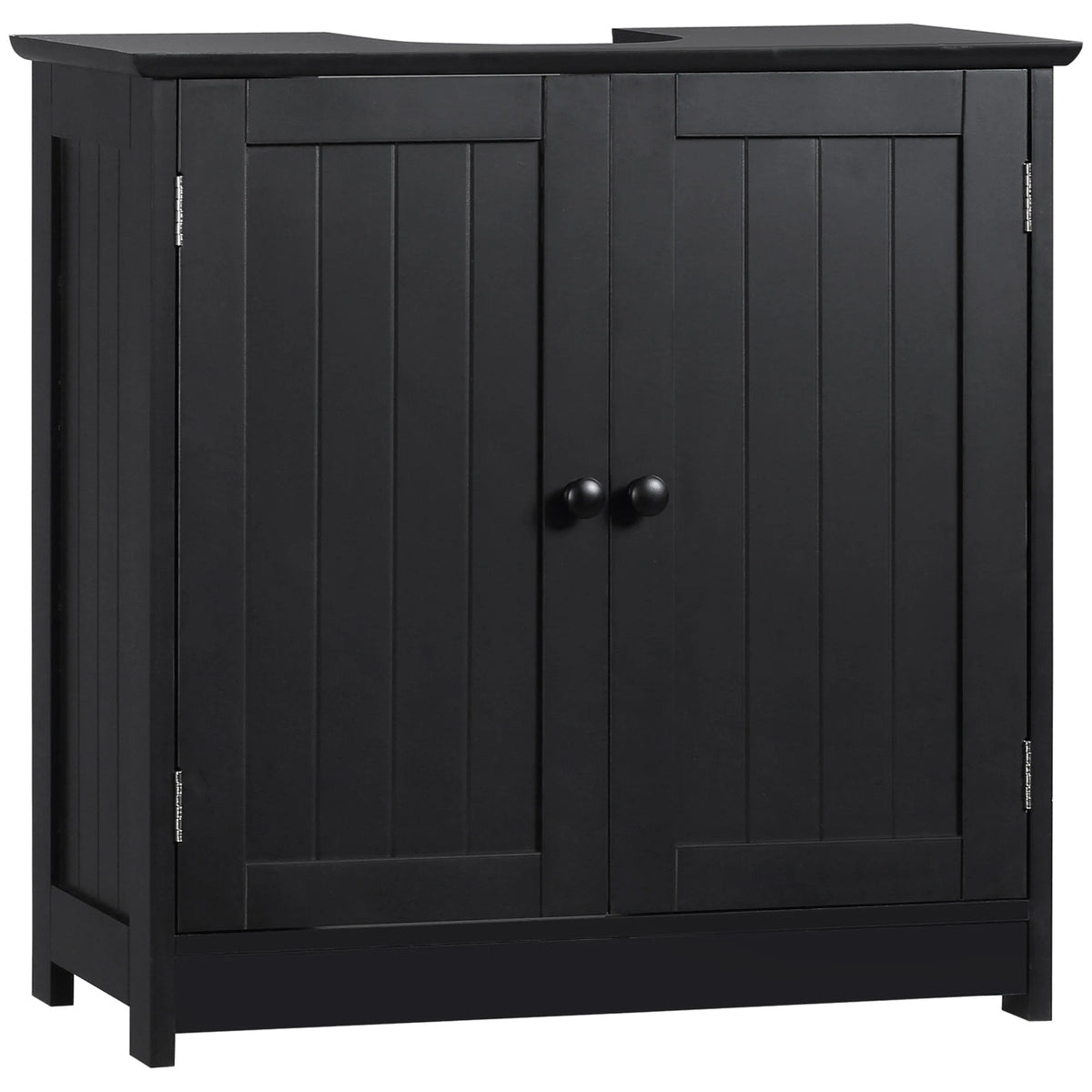 Under Sink Bathroom Cabinet with Double Doors and Inner Shelf – Compact Pedestal Vanity Storage (Black)