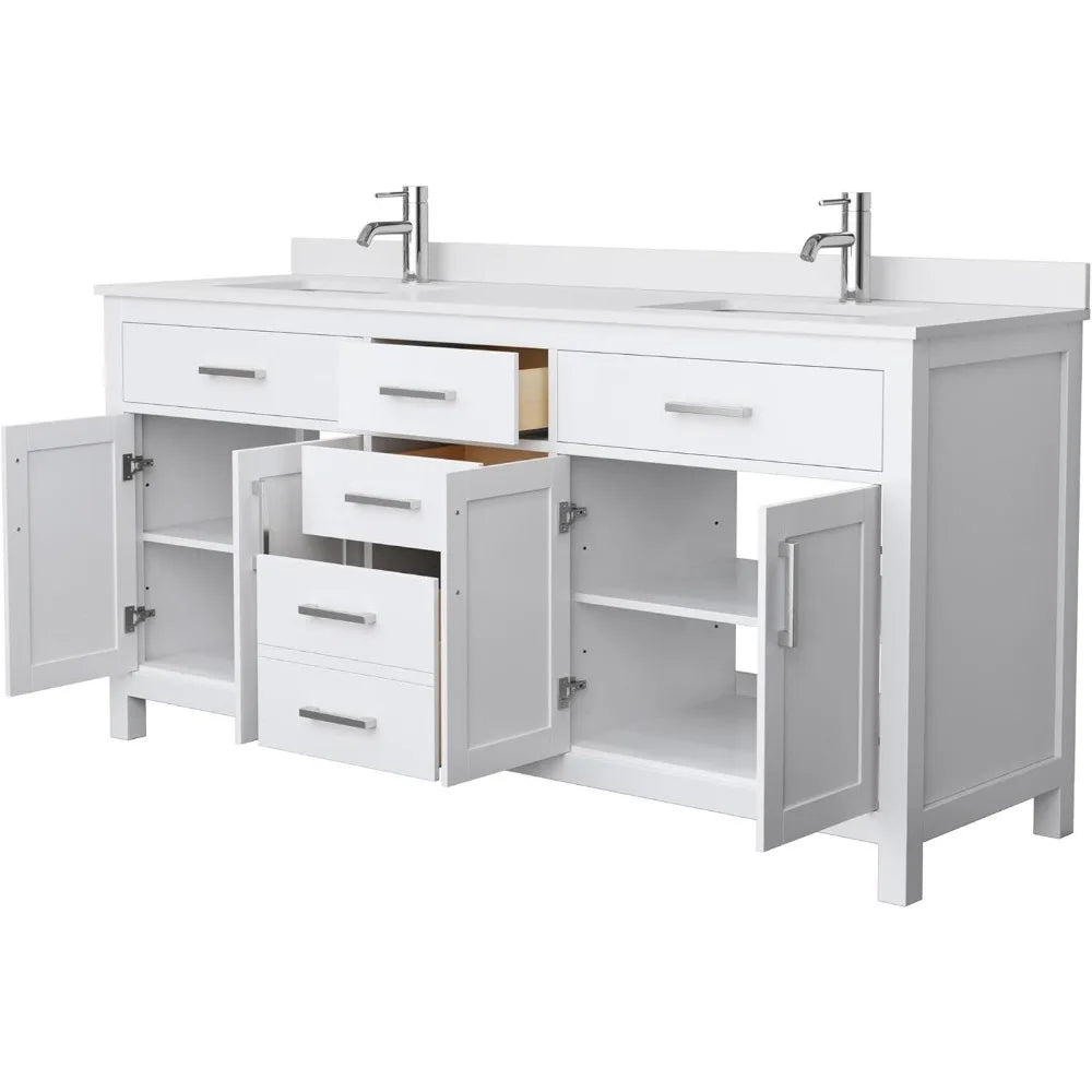 72" Double Bathroom Vanity with Cultured Marble Countertop and Undermount Sinks – Floor Standing Cabinet