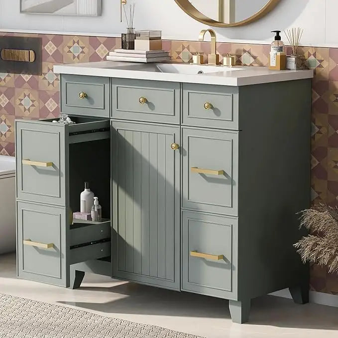 36" Bathroom Vanity with Sink Top Set – Bathroom Storage Cabinet with Soft-Close Doors and Drawers