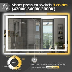 60"x36" LED Bathroom Mirror with Front & Back Light – Dimmable, Anti-Fog, Smart Memory, Wall-Mounted