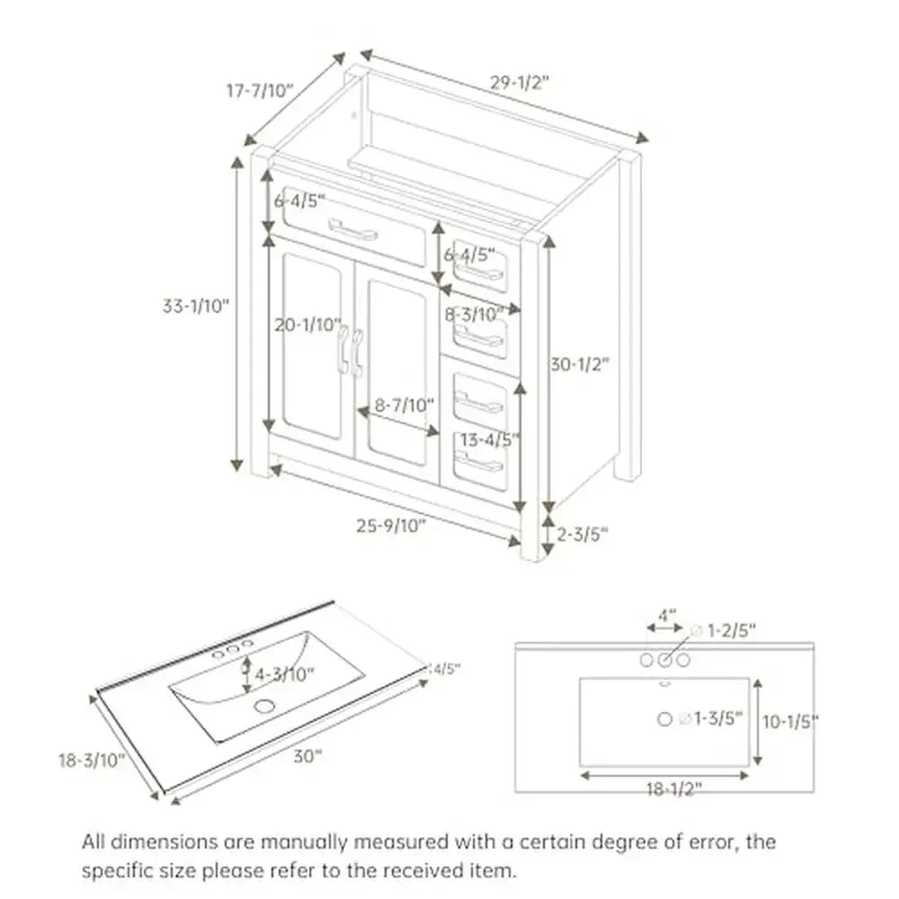 30-Inch Bathroom Vanity Cabinet with Ceramic Sink – Modern White Freestanding Storage Unit with Soft-Close Drawers