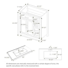 30-Inch Bathroom Vanity Cabinet with Ceramic Sink – Modern White Freestanding Storage Unit with Soft-Close Drawers