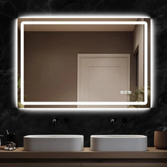 Led Bathroom Mirror with Front lit and Backlit Dimmable Vanity Wall Mirror Anti-Fog Memory Mirrors for Bathroom