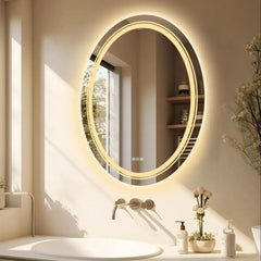 Oval LED Bathroom Mirror – High Lumen Smart Vanity Mirror with Anti-Fog & 3-Color Dimmable Light (2 Sizes)