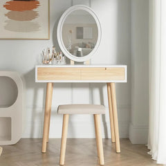 31.5" Small Vanity Desk with Lighted Mirror and Drawers – Compact Makeup Table with Adjustable LED, Stool Included