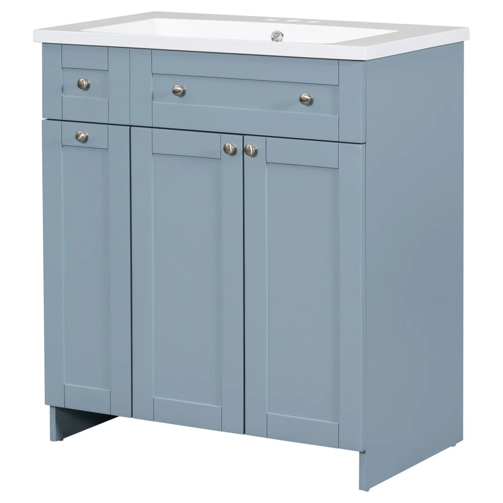 30-Inch Modern Bathroom Vanity Cabinet with Resin Integrated Sink – Blue