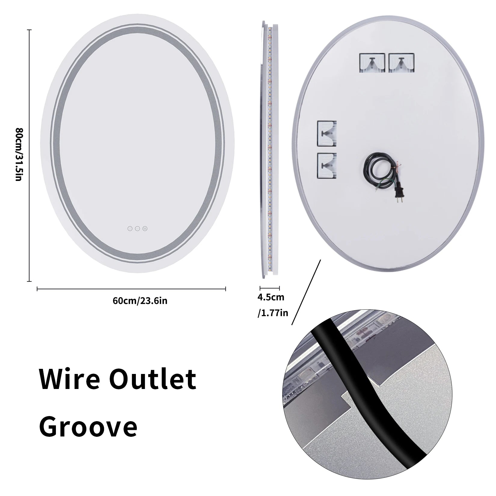 Oval LED Bathroom Mirror – High Lumen Smart Vanity Mirror with Anti-Fog & 3-Color Dimmable Light (2 Sizes)