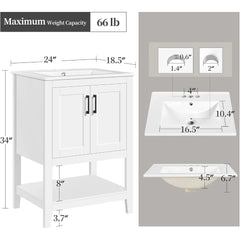 24" Freestanding Bathroom Vanity with Sink and Open Shelf