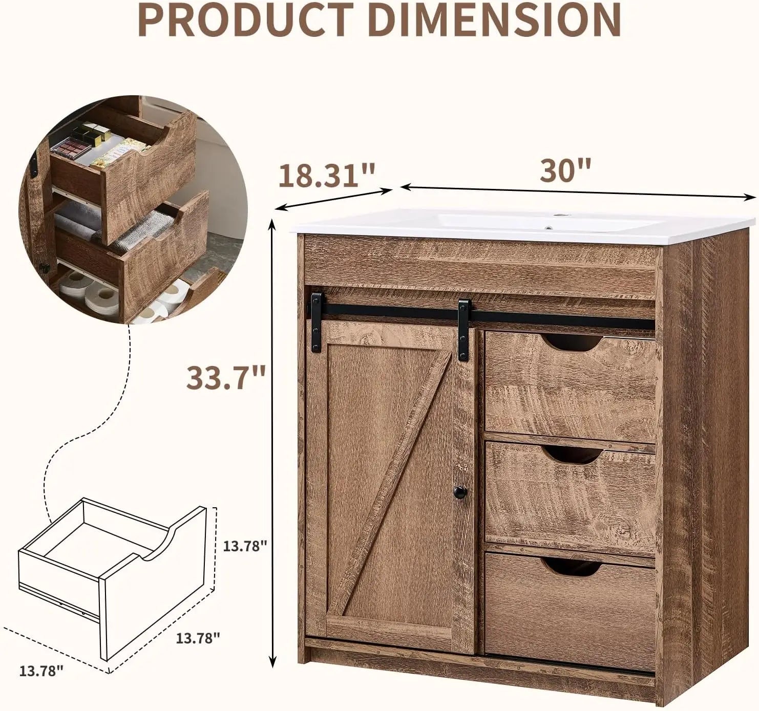 30" Farmhouse Bathroom Vanity with Sink,Modern Bathroom Cabinet